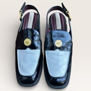 Franco Sarto Giada slingback loafer pumps in black and white patent leather sz11